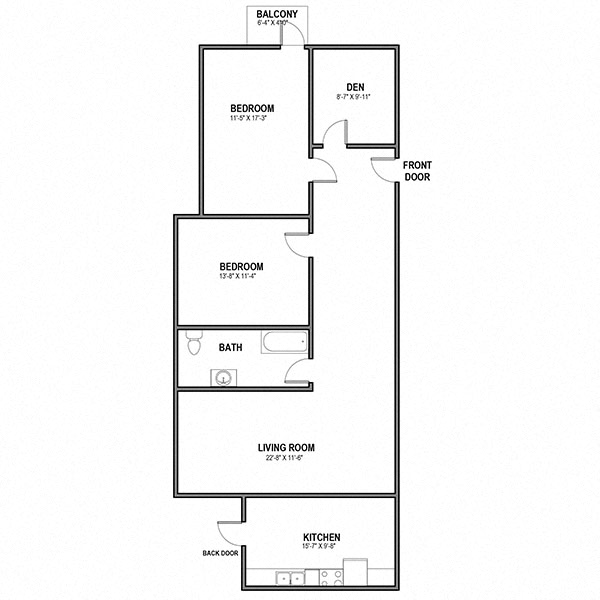 Floor plan for 3 beds, 1 bath, 1106 sqft
